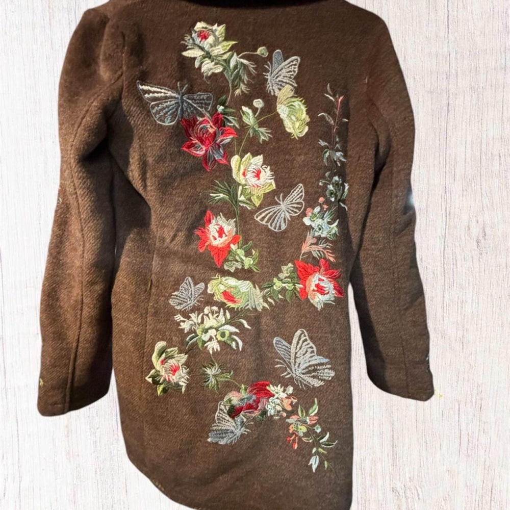 🌈✨Paparazzi Brown Floral Embroidered Pea Coat - Picture 2 of 2
